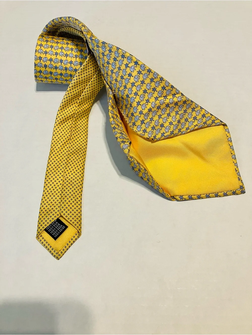 Thomas Pink silk Yellow tie necktie Italian design animal print elephant